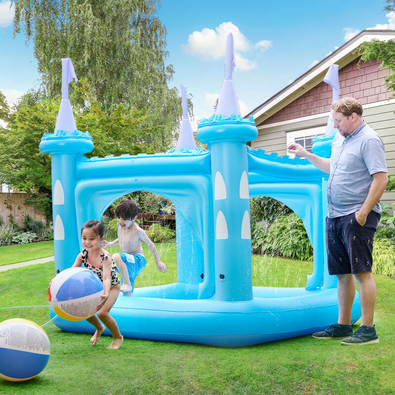 Teamson Kids Piscina inflablepelopincho castillo azul para niños tk48271bukeu gran agua infantil gigante con aspersor exterior y 208 x 216 7