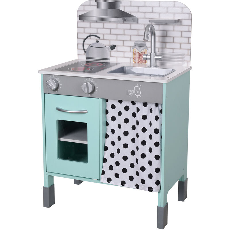 Teamson Kids Little chef juego de cocina juguete madera interactivo patas altura ajustable simulación azul blanco td13554b casas 747