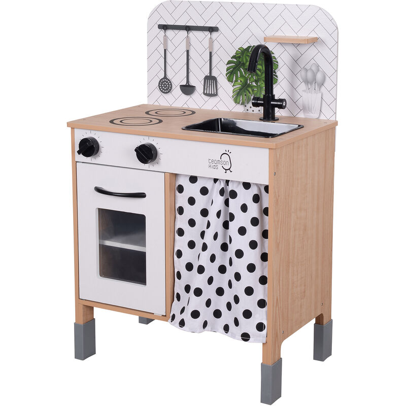 Teamson Kids Little chef juego de cocina juguete madera interactivo patas altura ajustable simulación negro blanco td13554c casas 747