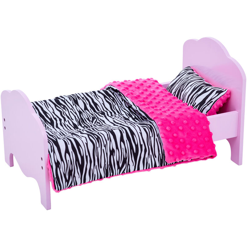 Cama Individual Rosa y ropa de estampado cebra para muñeca 46 cm little princess td119291e