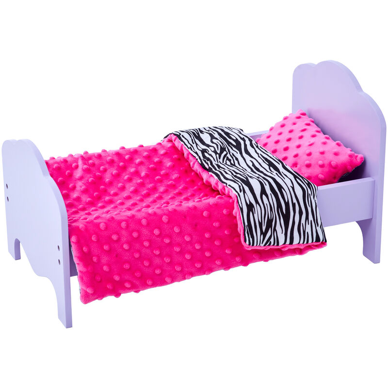 Cama Individual Morada y ropa de estampado cebra para muñeca 46 cm little princess td119291h