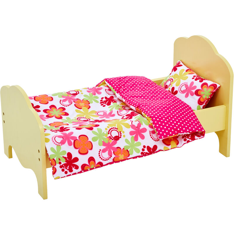 Cama individual amarilla y ropa de cama de estampado de flor de verano para muñeca de 46 cm Little Princess TD-11929-1J