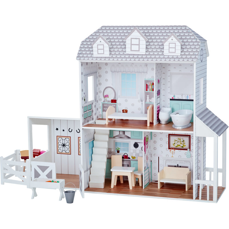 Casas De Muñecas olivias little world madera blanco 893 cm grande granja y estable con 2 niveles 14 accesorios muebles para 30 teamson td12901a