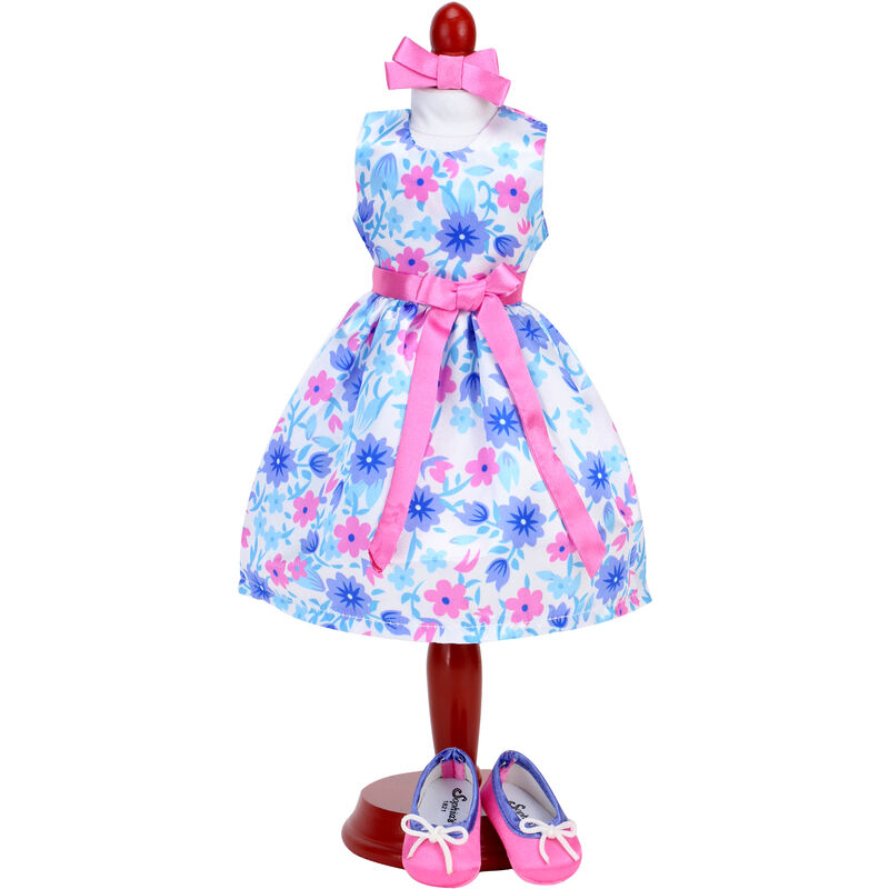 Sophia's by Teamson Kids Satin Floral Vestido y zapatos por 14.5 "muñecas, rosa/azul