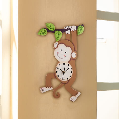 Horloge Murale Enfant Sunny Safari Pendule Bois Decor Chambre Bebe Td 0081ar