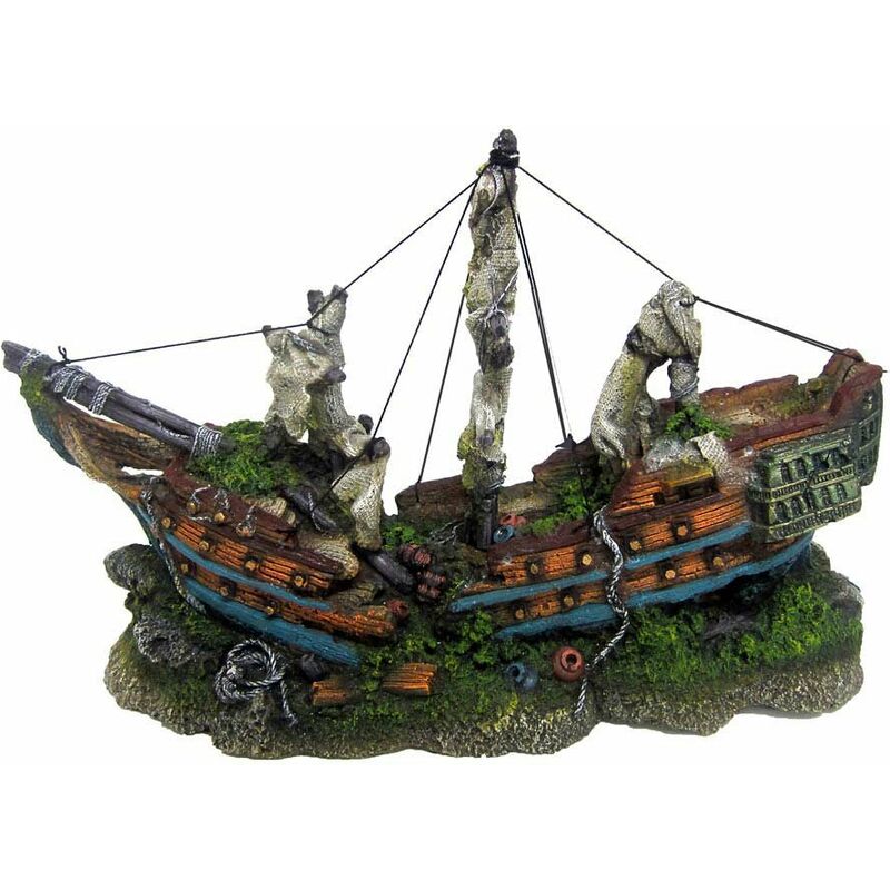 Galion sur rochers 45x16.5x27 cm décoration d'aquarium