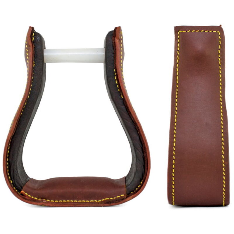 Étriers Western Bell - Cuir, Bois, Acier - Pour Selle Cheval - Occasion USA