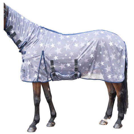 165 cm, Gris et blanc 9512: Couverture anti-mosque pour cheval avec cou d'étoiles (1/4)