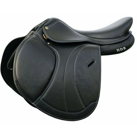 17'' = 43 cm, marrone: Selle d'obstacle Henri de Rivel Modèle universel selle en cuir doublé avec bandeau interchangeable