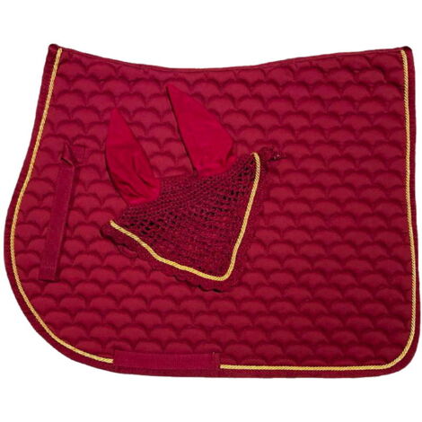 Full, Bordeaux: Ensemble complet de selle anglaise rectangulaire matelassée Moon et sous-selle avec garniture