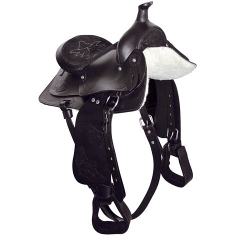Selle western 10' avec siège en daim – Sangle et étriers inclus – Confort et performance pour cavaliers de poney – Sartore