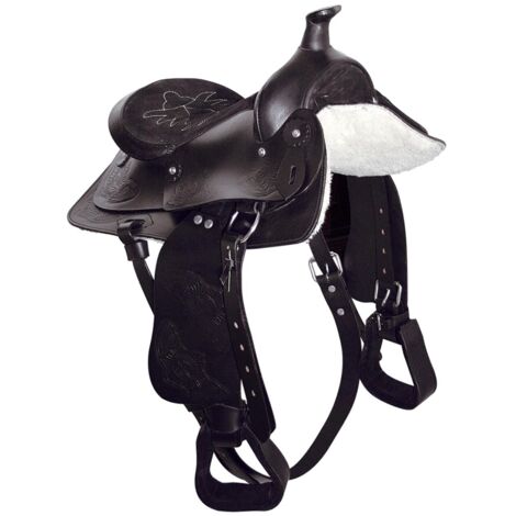 marrone - Selle western junior en cuir de la taille d'un poney, complète avec sitepod et étriers