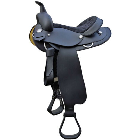 15", nero: Selle western en cuir synthétique avec jupe arrondie et jupe archipède