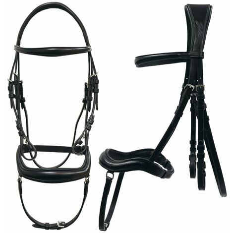 Bride en cuir véritable marron surélevée pour cheval anglais cousue