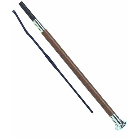 120 cm, Blu: Manche en cuir de fouet avec bouton en métal 120 cm