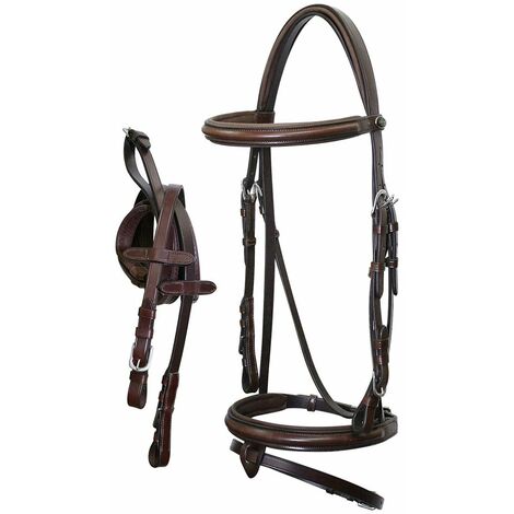 Acheter Bride en cuir Weymouth, bande frontale en cristal blanc, double rênes en cuir pour cheval