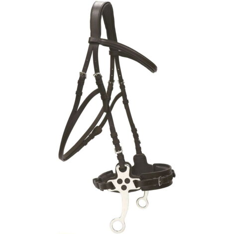 marrone - Bridon en cuir avec hackamore et appels en acier inoxydable