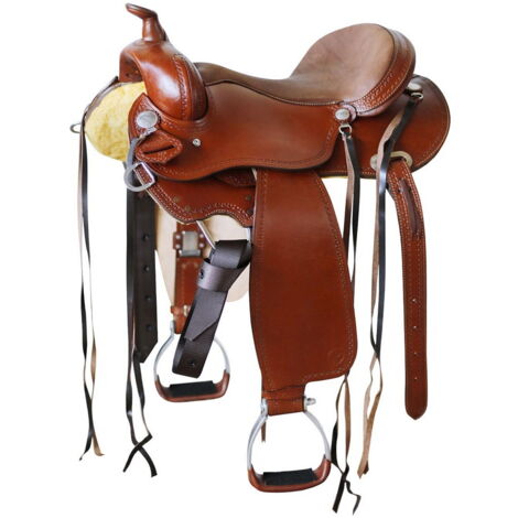 15,5", Marron: Selle Circle P trail modèle classique avec arcade ralide et travail du timbre frontal