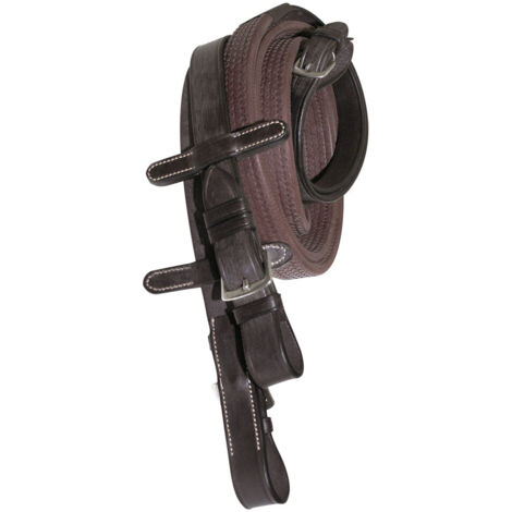 marrone - Rênes en cuir Henri de Rivel avec revêtements en caoutchouc de 23 mm