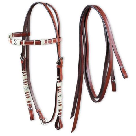 Ensemble Coiffe Et Col Poitrine Western En Cuir Véritable Fait Main - Avec Rênes