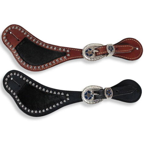Noir - Porte-queue à épingles western en cuir lisse avec déclenchement par déchirement et clous (1/3)