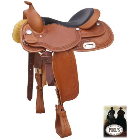 16, Marron: Selle western modèle Ranch en cuir avec finition basket-ball 16, Marron: Selle western modèle Ranch en cuir avec finition basket-ball