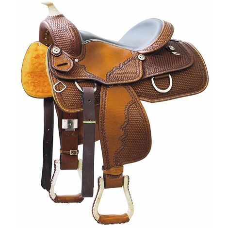 17, Clair Naturel: Selle western de Reining avec vannerie et déchirures en cuir brut