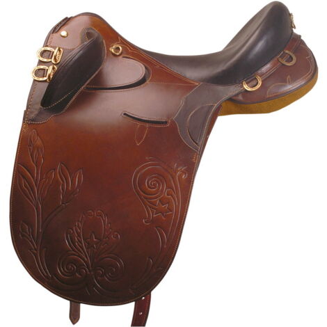 Selle australienne en cuir graissé 18' marron – Complète avec sangle et crochets – Pour équitation professionnelle – Lakota
