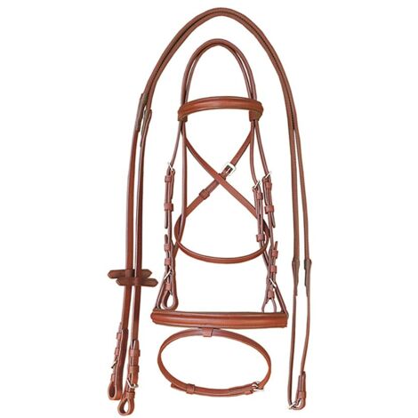 Full, Marron foncé: Bride anglaise en cuir supérieur avec frontal arrondi et rênes en caoutchouc. (1/3)