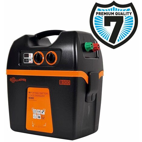 Gallagher B300 Electrificateur à batterie 12V pour clôtures jusqu'à 30 km pour chevaux, bovins, moutons, chèvres et porcs.