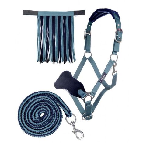poney, Gris et fuchsia 9539: Lit pour chevaux avec frange d'insectes, complet avec long (1/5)