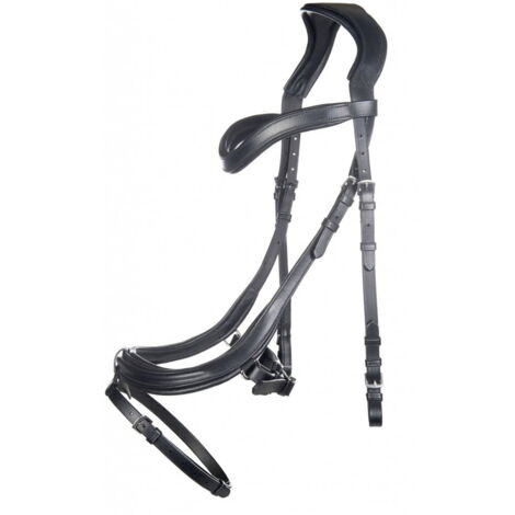 poney, Noir 9100: Bridon anglais en cuir pour cheval avec rênes en toile ANATOMIQUE (1/5)