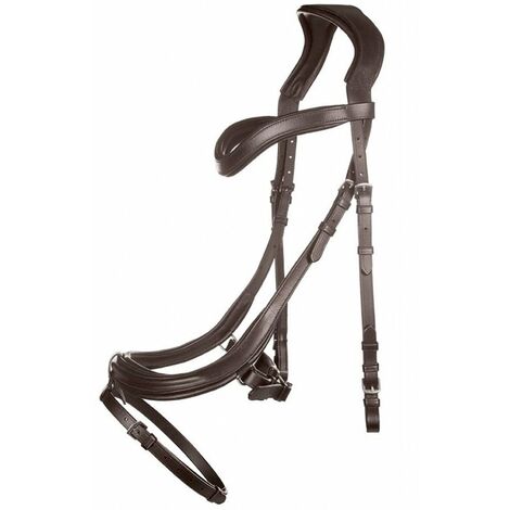 Bride Cheval Anglaise En Cuir Marron Avec Rênes Toile - Toutes Tailles Dispo Sur Demande