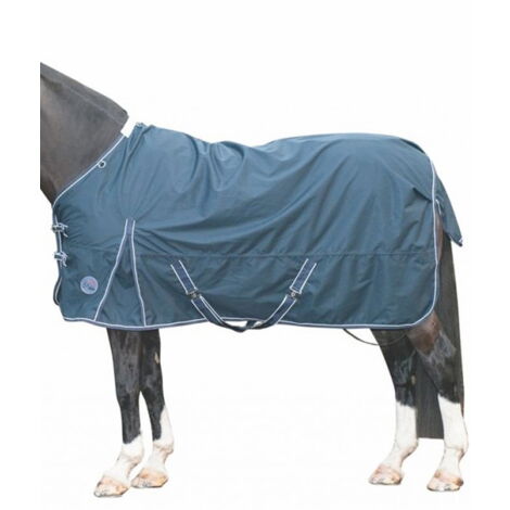 165 cm, Bleu marine: Couverture de paddock imperméable Starter 600 deniers tissu extérieur avec doublure en polaire et fermeture en métal