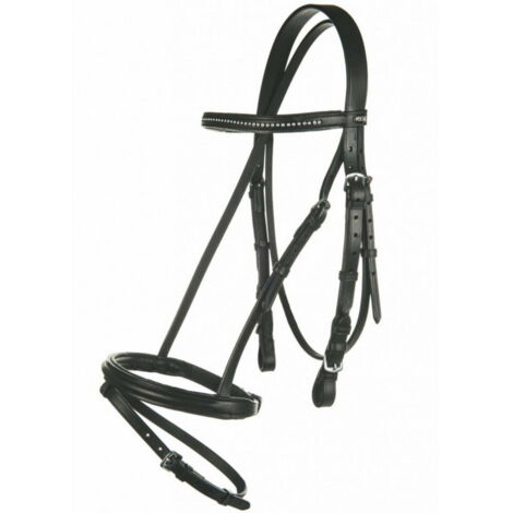 poney, Noir 9100: Bridon anglais économique en cuir avec strass et rênes (1/3)