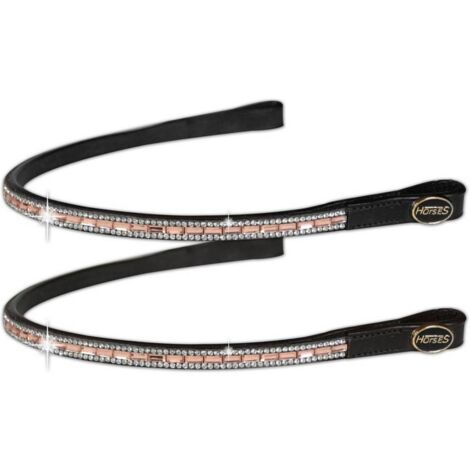 Pour en savoir plus :, Marron: Bridon en cuir anglais avec trois rangées de strass pêche sur le devant (1/5)