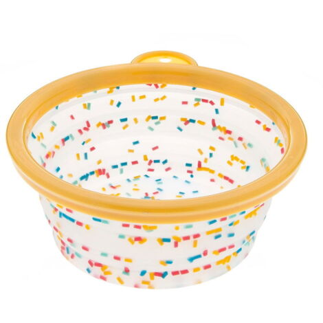 16x6,6 cm: Gamelle pliante en silicone transparent avec bord en plastique modèle Confetti pour chiens et chats