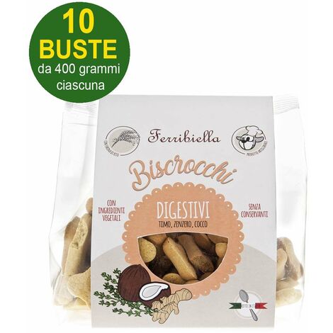 Biscuits digestifs au thym, gingembre et noix de coco pour chiens 10 sachets de 400g chacun