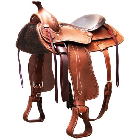 16", Marron: Selle modèle American Reining Red Horns avec siège en cuir lisse