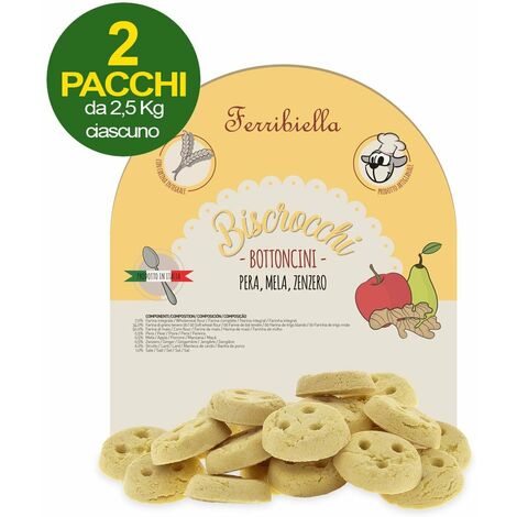 Biscrocchi Bottoncini Biscuits à la poire, à la pomme et au gingembre pour chiens 2 paquets de 2,5 kg chacun (1/3)