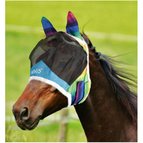 Extra full, Multicolore: Masque anti-mouches en maille avec couvre-oreilles et rembourrage arc-en-ciel Fly Shield modèle