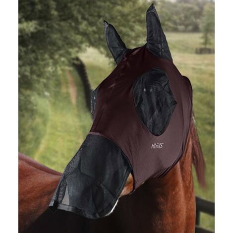 Shetland, Bleu: Masque anti-mouches en lycra pour chevaux avec filet pour les yeux et le nez