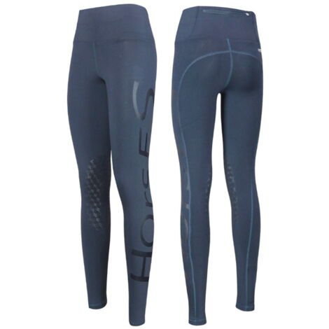 XS, Bleu: Leggings d'équitation avec tissu super extensible et grip aux genoux pour femmes (1/3)