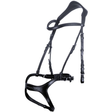 Pony, Noir 9100: Bridon en cuir modèle Anatomics Sports avec large partie de nuque complet avec rênes en tissu (1/5)