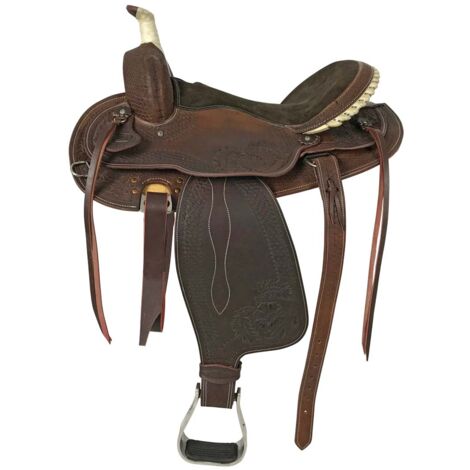 16", Marron: Selle western arabe modèle FIL D'ARGENT