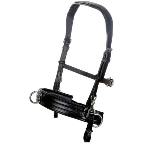 Pony, Noir 9100: Bandeau d'apprivoisement en cuir légèrement rembourré modèle Comfort (1/3)
