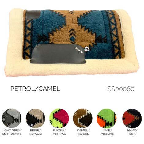 Fuchsia et jaune - Selle western rembourrée recouverte de tissu polaire et de fourrure en pure laine avec renforts en cuir