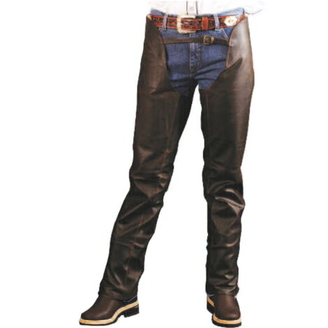 XS, Marron: Pantalon western en cuir vieilli à effet pull-up avec fermeture à glissière latérale