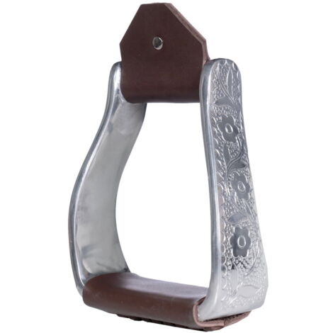Taglia unica, Marron 2100: Étriers western en aluminium avec décoration de fleurs et de feuilles et semelles en cuir