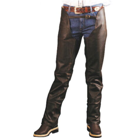 M, Marron: Pantalon western en cuir vieilli à effet pull-up avec fermeture à glissière latérale